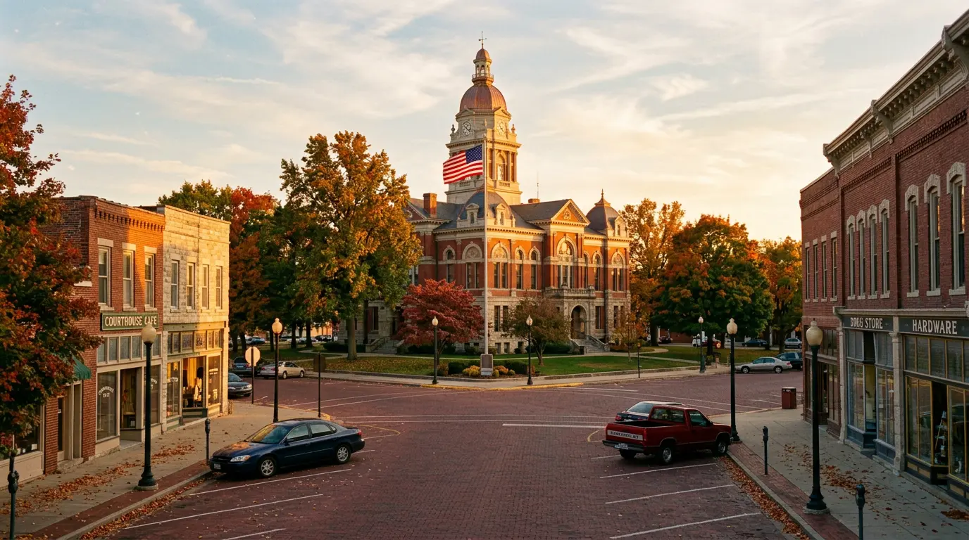Downtown Franklin courthouse square on an autumn evening