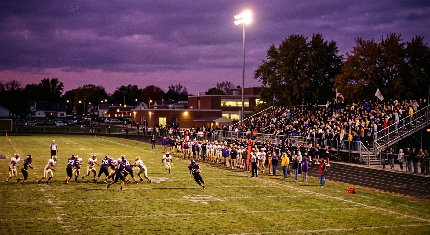 Friday night lights over a high school football field